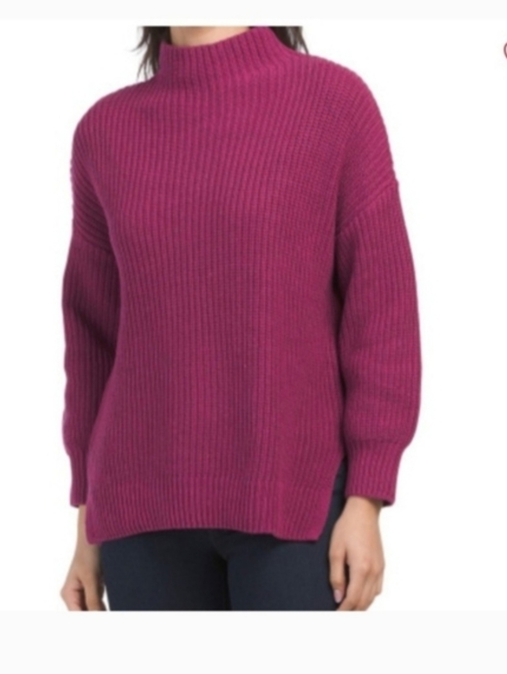 Ribbed Mock Neck Sweater - Raspberry Sz L